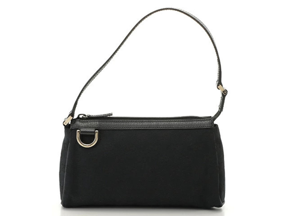 Gucci GG Shoulder Bag Black Canvas Calfskin